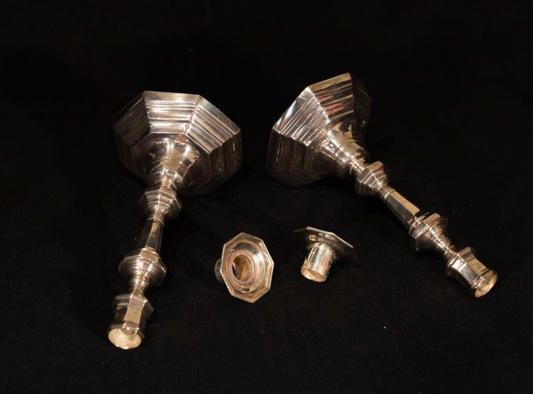 Pair of Louis XIV style silver-plated candlesticks / torches