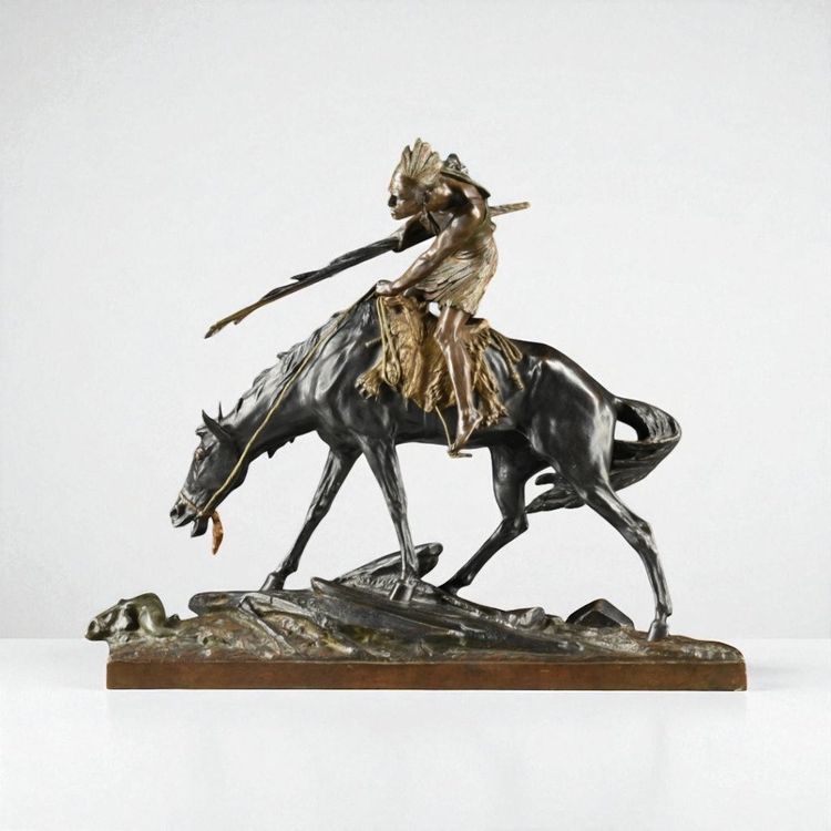 Sculpture en bronze E.Drouot Indien à cheval