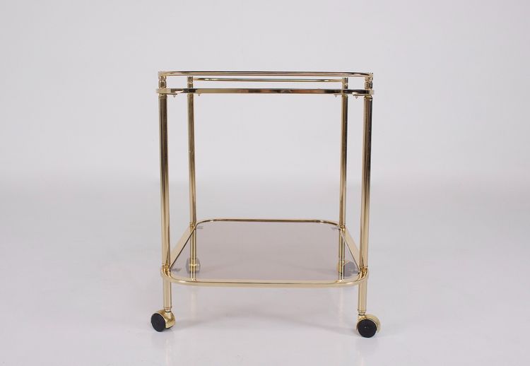 Rollendes Beistelltischchen aus Messing und Rauchglas 1970.