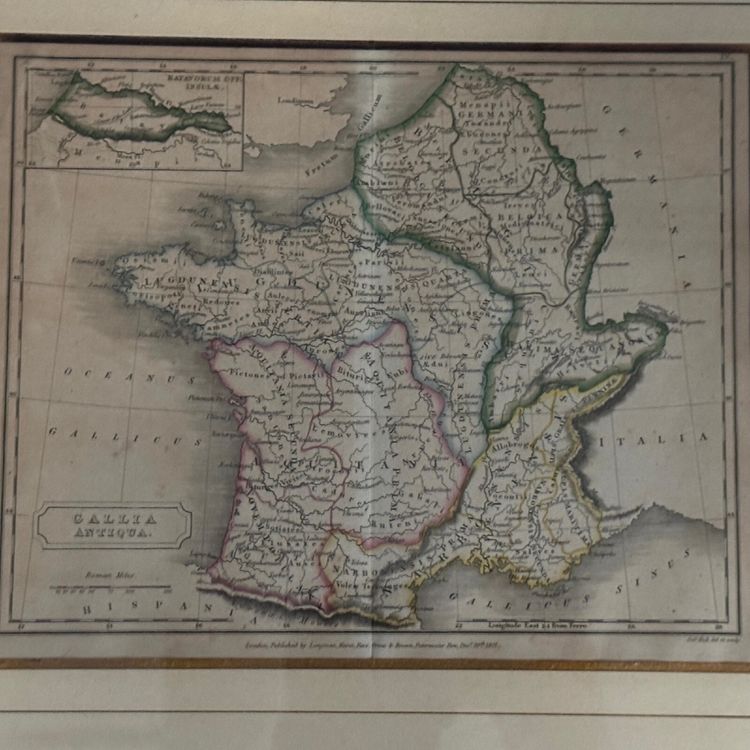 Antique Gallia Antiqua color map 19th century