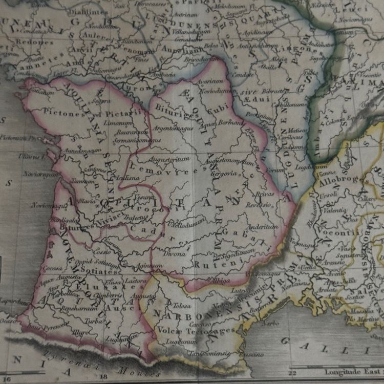 Antique Gallia Antiqua color map 19th century