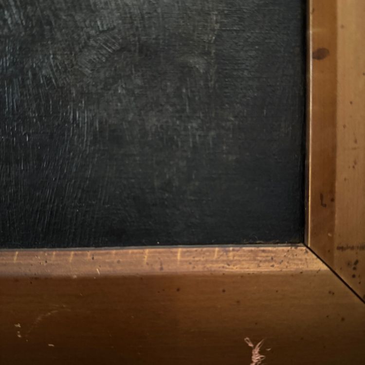 Ritratto ad olio su tela di un uomo con occhiali e baffi inizio XX secolo