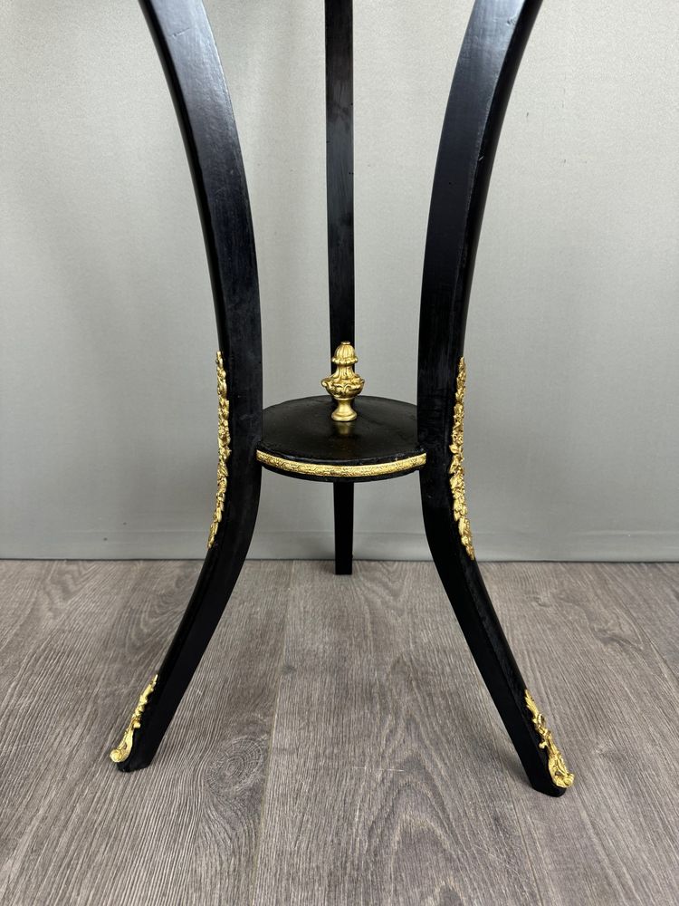 Napoleon III Planter In Blackened Wood, Gilded Bronze And Hand-painted Porcelain, 19th Century
