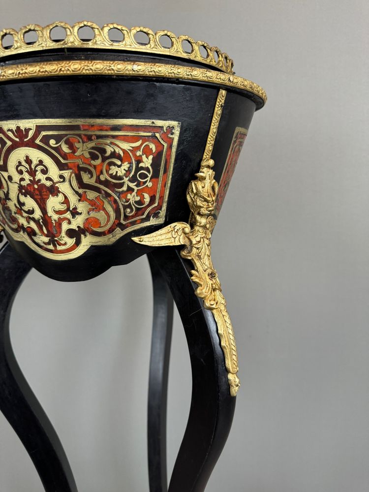 Napoleon III Planter In Blackened Wood, Gilded Bronze And Hand-painted Porcelain, 19th Century