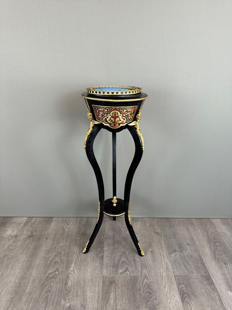 Napoleon III Planter In Blackened Wood, Gilded Bronze And Hand-painted Porcelain, 19th Century