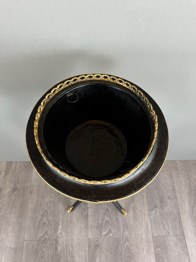 Napoleon III Planter In Blackened Wood, Gilded Bronze And Hand-painted Porcelain, 19th Century