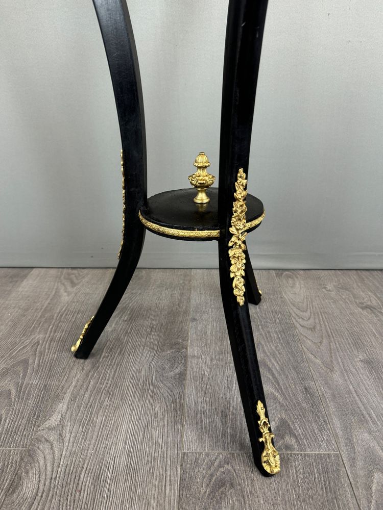 Napoleon III Planter In Blackened Wood, Gilded Bronze And Hand-painted Porcelain, 19th Century