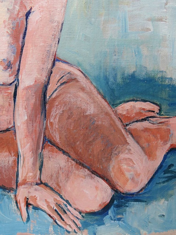 Tableau portrait nu assise, moderne huile sur carton entoilé vintage