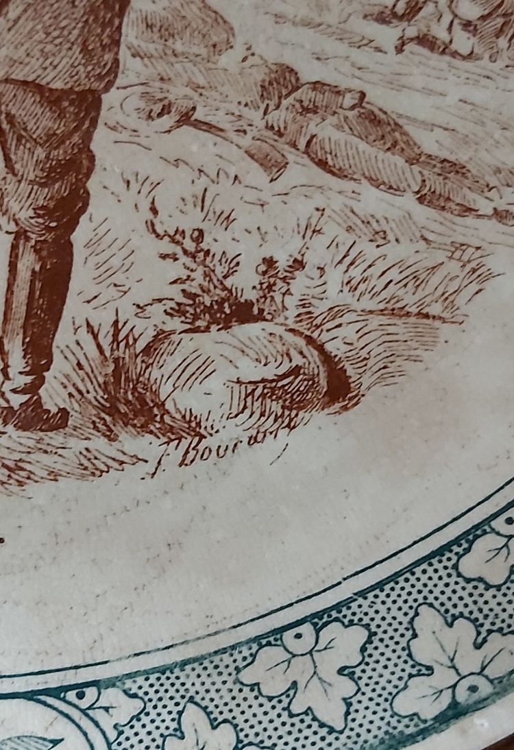 Assiettes historiées terre de fer de la faïencerie Creil et Montereau 