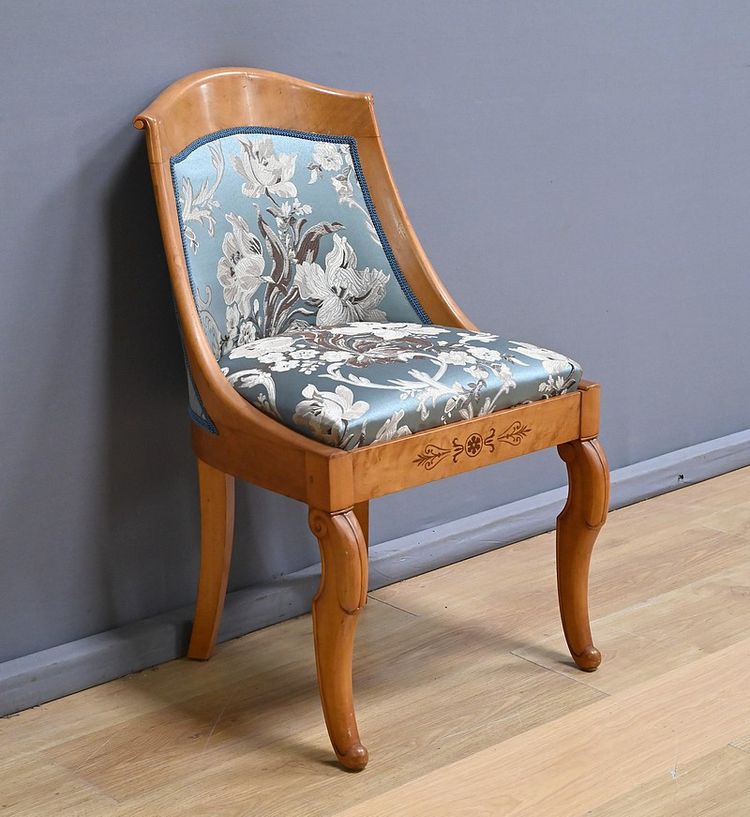 Gondola chair in cherry and bird's-eye maple, Charles X style - Mid-20th century