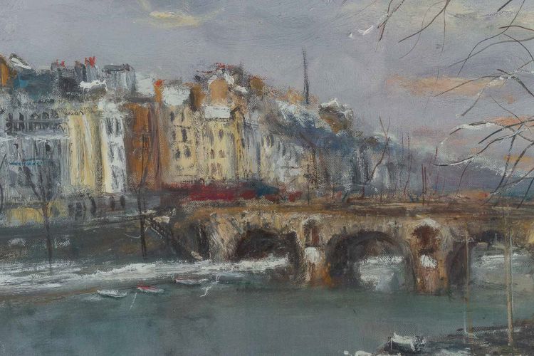 Serge Belloni (1925-2005) Il pittore di Parigi Il Pont Marie e l'Ile Saint-Louis nella neve Olio