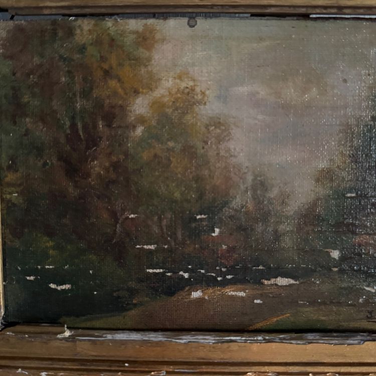 Oil on canvas pasted on panel Barbizon 19th century gilded frame