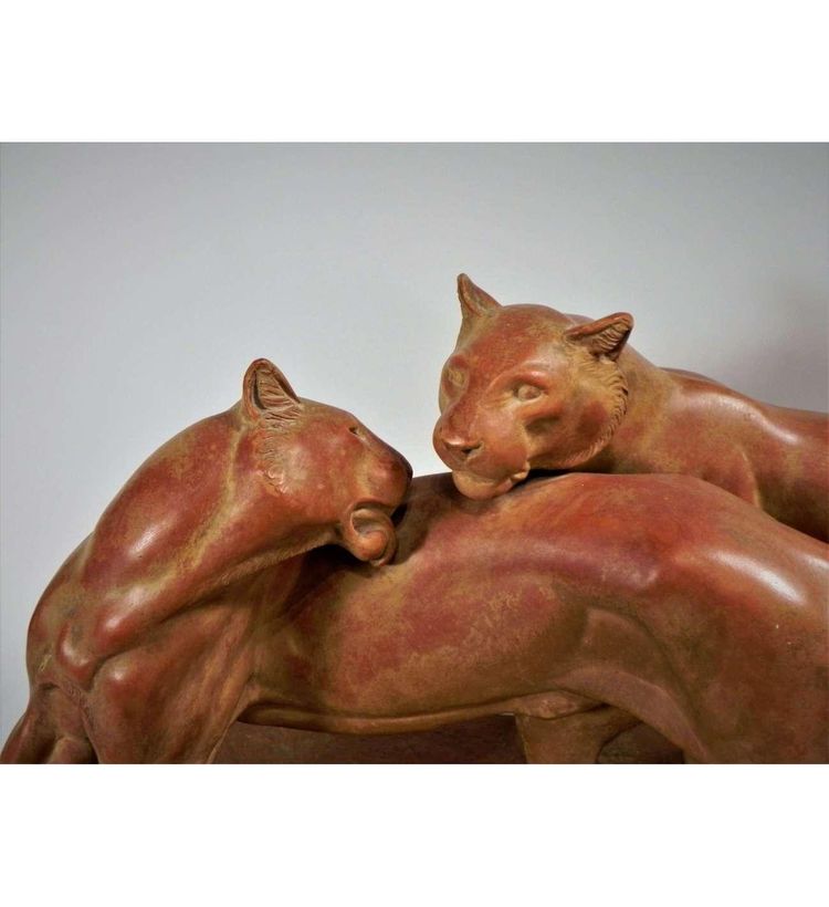 Statue de panthères en terre cuite par René Rochard (1906 -1984)