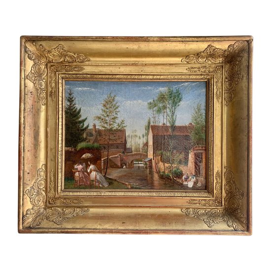 Scuola Francese del XIX Secolo, Olio su Tela - Lezione di Pittura