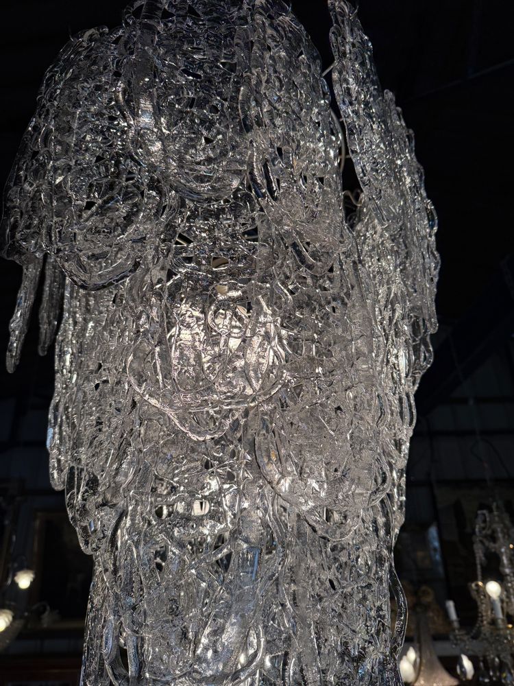 Wichtiger italienischer Kronleuchter aus transparentem Glas, Murano um 1970, Modell "Ragnatela" von mazzega