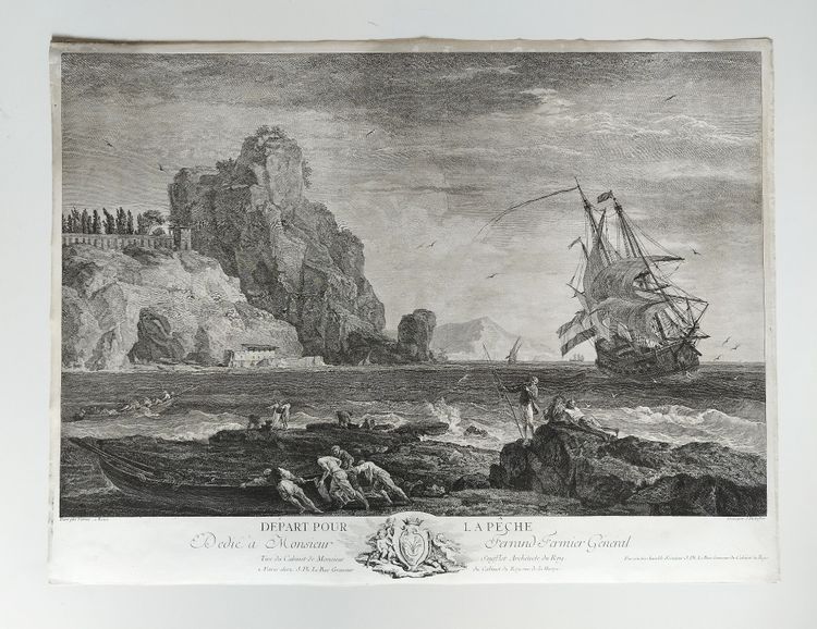Large Etching  Seascape Engraving By Jacques-philippe Le Bas After Vernet 18th C old print
