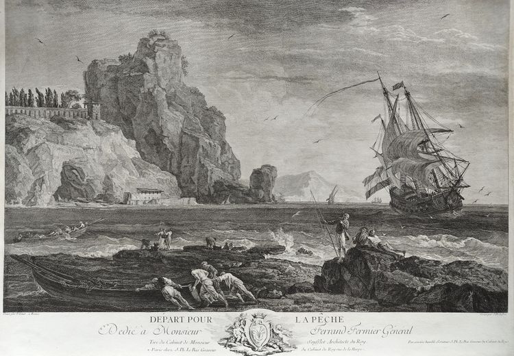 Large Etching  Seascape Engraving By Jacques-philippe Le Bas After Vernet 18th C old print