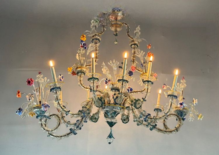 Multicolored Murano Glass Rezzonico Gondola Chandelier Circa 1900