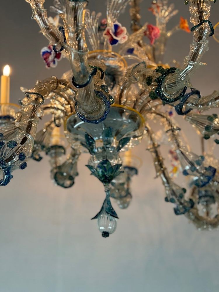 Multicolored Murano Glass Rezzonico Gondola Chandelier Circa 1900