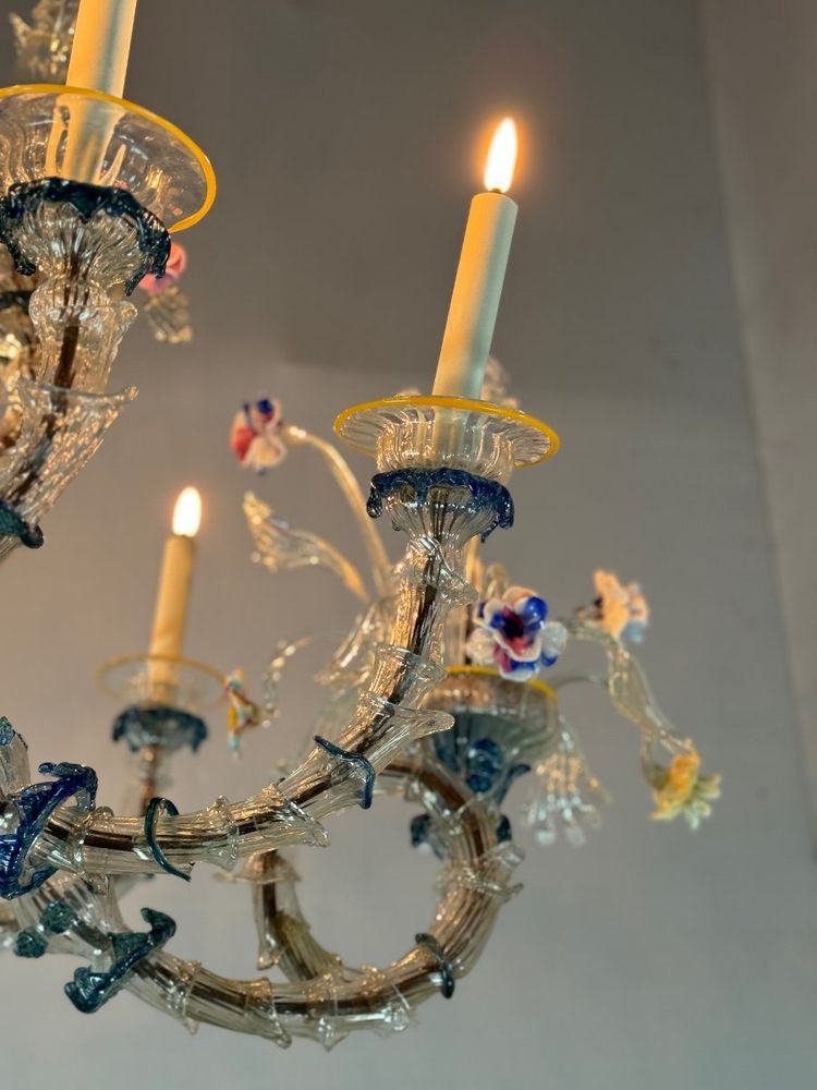 Multicolored Murano Glass Rezzonico Gondola Chandelier Circa 1900