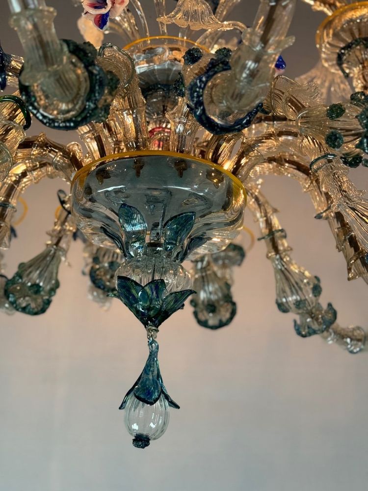 Multicolored Murano Glass Rezzonico Gondola Chandelier Circa 1900