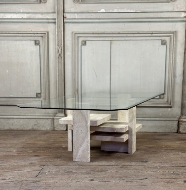 Brutalist Travertine Coffee Table By Willy Ballez