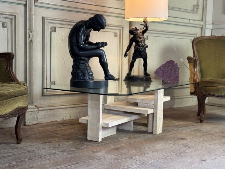 Brutalist Travertine Coffee Table By Willy Ballez