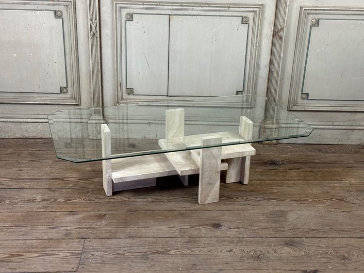 Brutalist Travertine Coffee Table By Willy Ballez