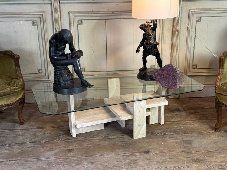 Brutalist Travertine Coffee Table By Willy Ballez