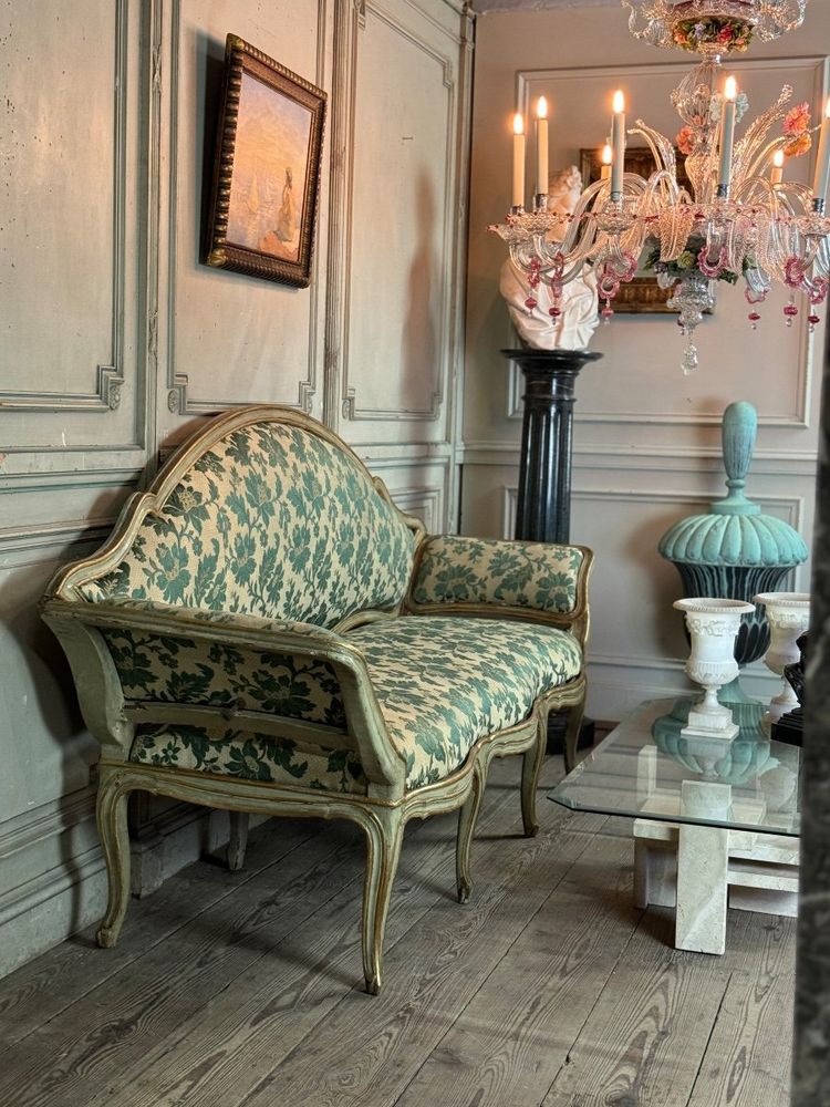 Banquette En Bois Peint Et Doré, Venise XVIIIème Siècle