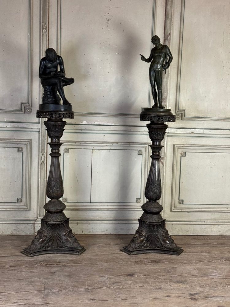 Paire De Piédestaux En Bronze, Italie, XIXème Siècle