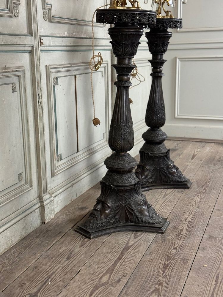 Paire De Piédestaux En Bronze, Italie, XIXème Siècle