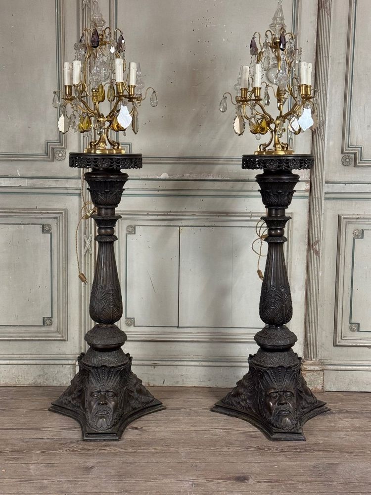 Paire De Piédestaux En Bronze, Italie, XIXème Siècle