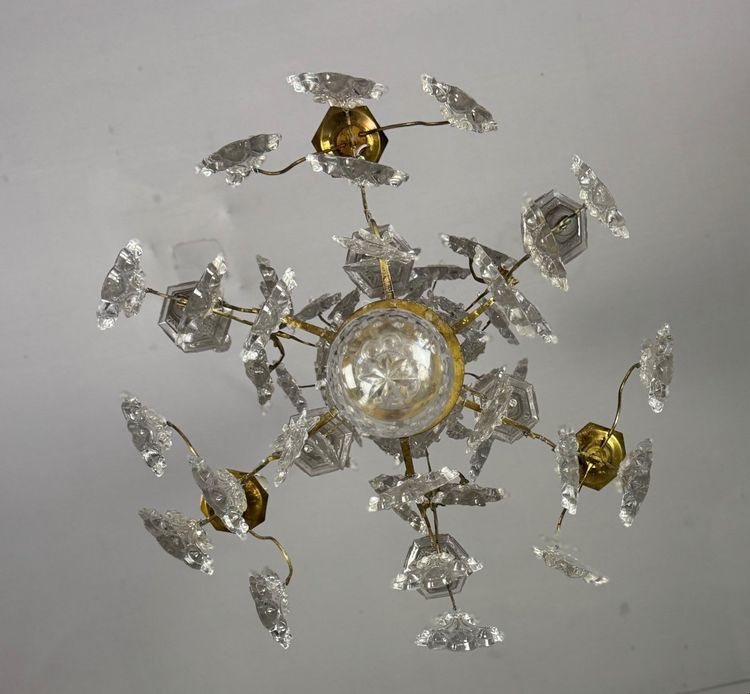 Lustre Cage, Pampilles En Verre Moulé Et Bronze, Vers 1800