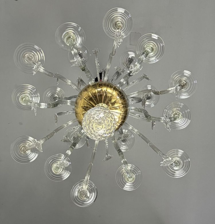 Liège chandelier in blown glass, two tiers of light arms, 18th century