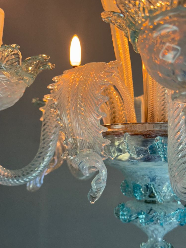 Lustre Vénitien En Verre De Murano En Camaïeu De Bleu, Vers 1950