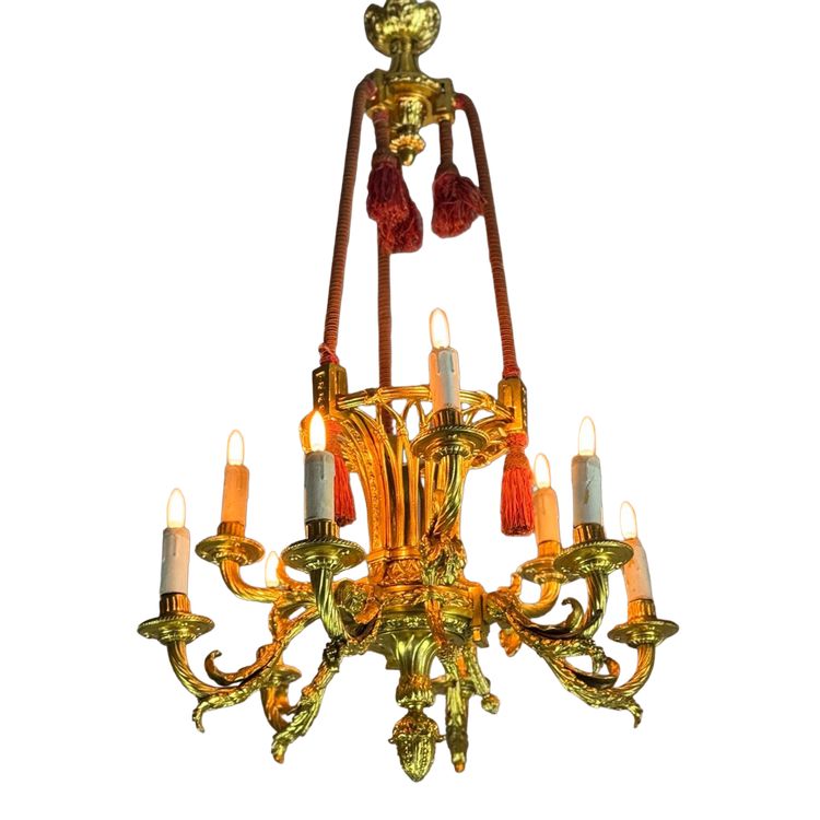 Lampadario Corbeille in stile Luigi XVI in bronzo dorato 1880 circa