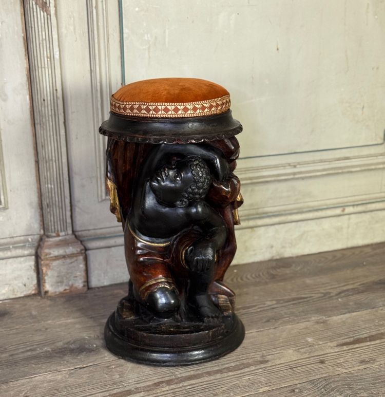 Pair of stools with Nubian figures, polychrome sculptures, Venice circa 1880