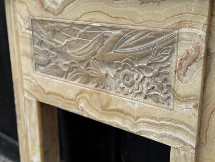 Art Deco fireplace in beige onyx, circa 1920
