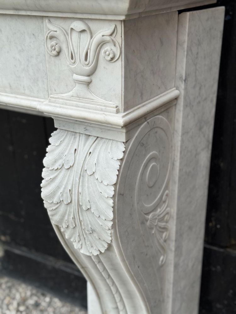 Charles X fireplace in Carrara marble, 19th century
