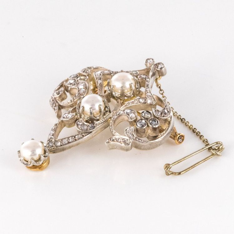 Antike Brosche Perlen Und Diamanten