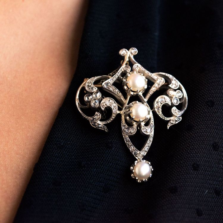Antike Brosche Perlen Und Diamanten