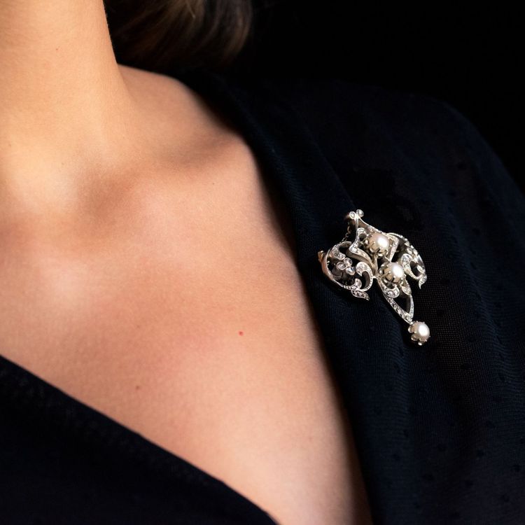 Antike Brosche Perlen Und Diamanten