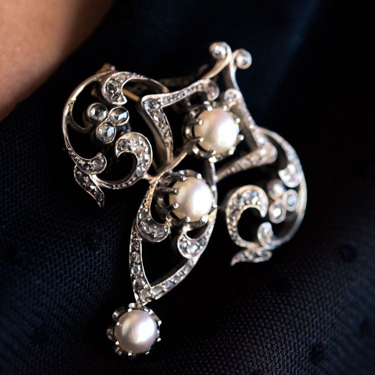 Antike Brosche Perlen Und Diamanten
