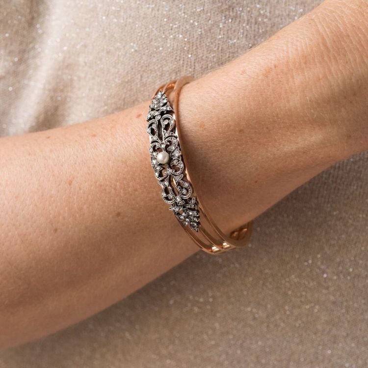 Antikes Armband mit Diamanten und feiner Perle