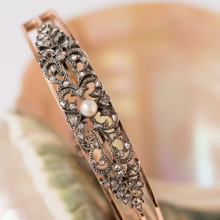 Antikes Armband mit Diamanten und feiner Perle