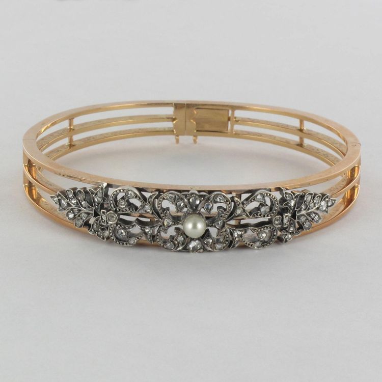 Antikes Armband mit Diamanten und feiner Perle