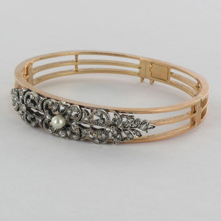Antikes Armband mit Diamanten und feiner Perle