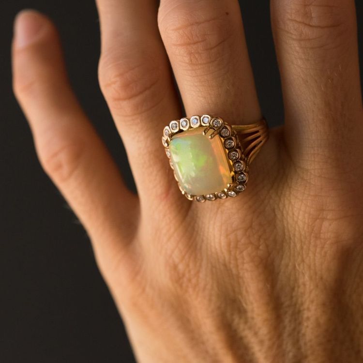 Bague Ancienne Opale Et Diamants Vintage