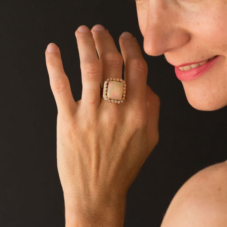 Bague Ancienne Opale Et Diamants Vintage